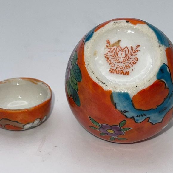 Orange cherry blossom bird floral ginger jar 3” hand painted - Picture 6 of 6